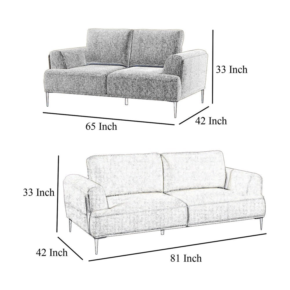 Batty 2pc Sofa and Loveseat Set | Modern Gray Chenille | Adjustable BM333698
