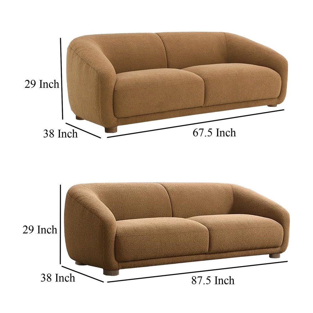 Oliver 2pc Sofa and Loveseat Set | Round Sloped Arms | Brown Boucle