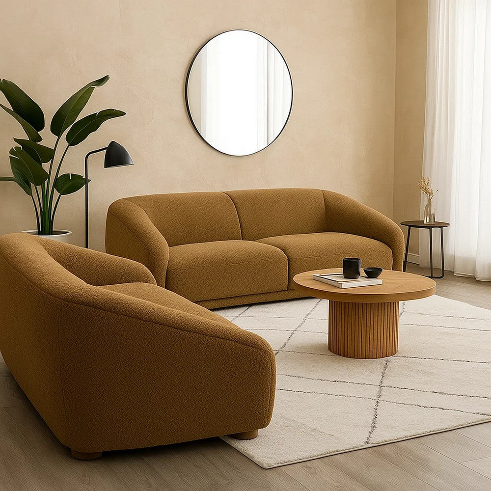 Oliver 2pc Sofa and Loveseat Set | Round Sloped Arms | Brown Boucle