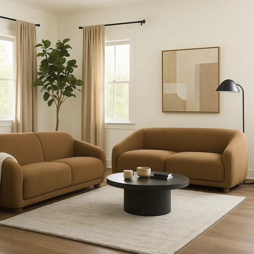 Oliver 2pc Sofa and Loveseat Set | Round Sloped Arms | Brown Boucle