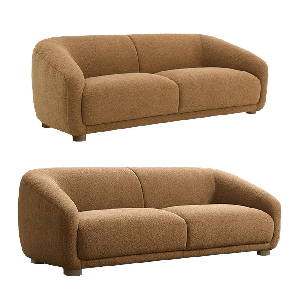 Oliver 2pc Sofa and Loveseat Set | Round Sloped Arms | Brown Boucle