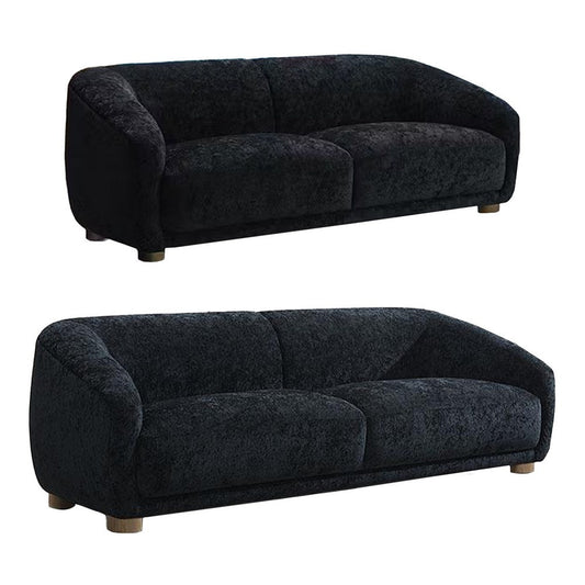 Oliver 2pc Sofa and Loveseat Set | Round Sloped Arms | Black Chenille