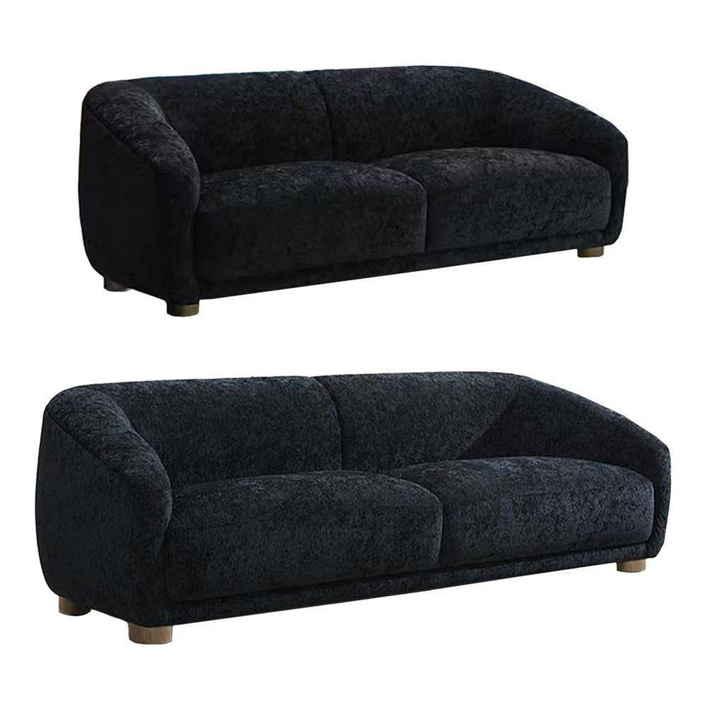 Oliver 2pc Sofa and Loveseat Set | Round Sloped Arms | Black Chenille