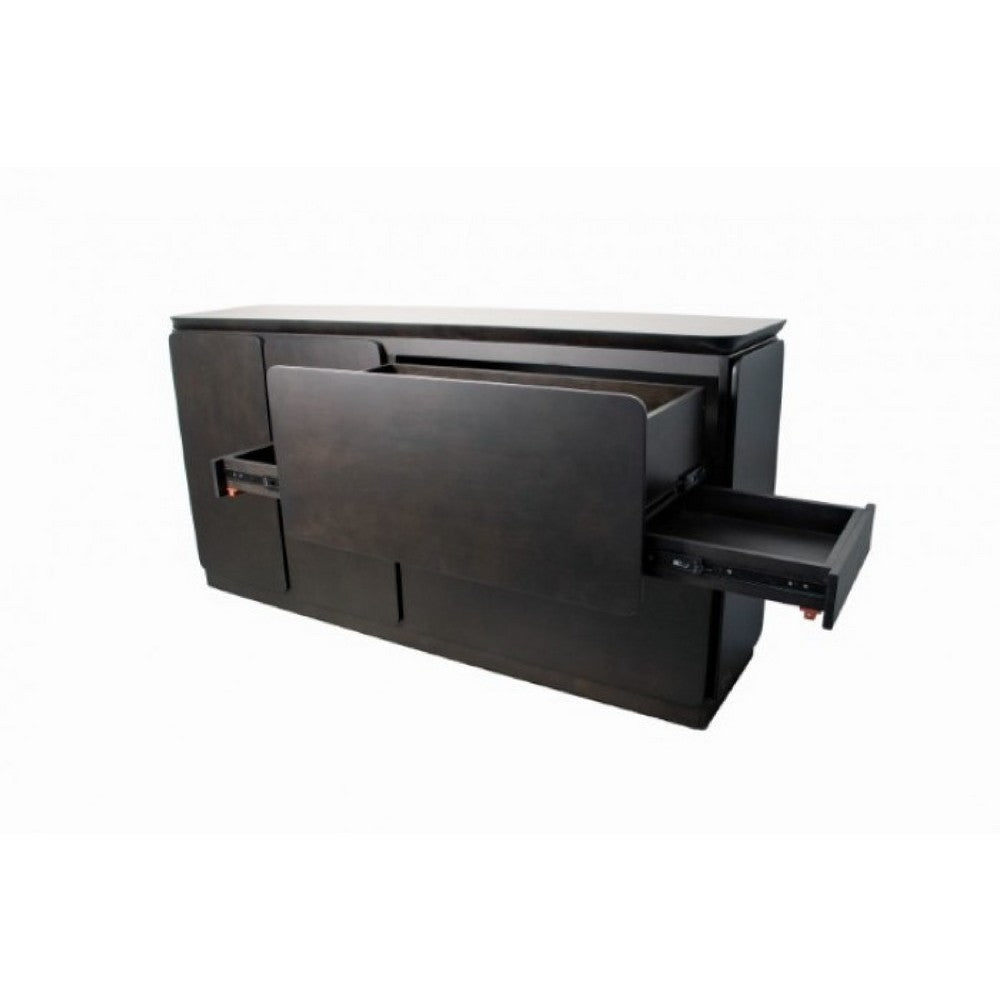 Ziva Sideboard Buffet Console | Drawers Doors | 71’’ Black Solid Wood BM333702