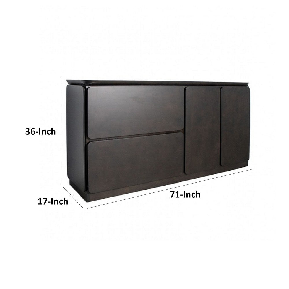 Ziva Sideboard Buffet Console | Drawers Doors | 71’’ Black Solid Wood BM333702