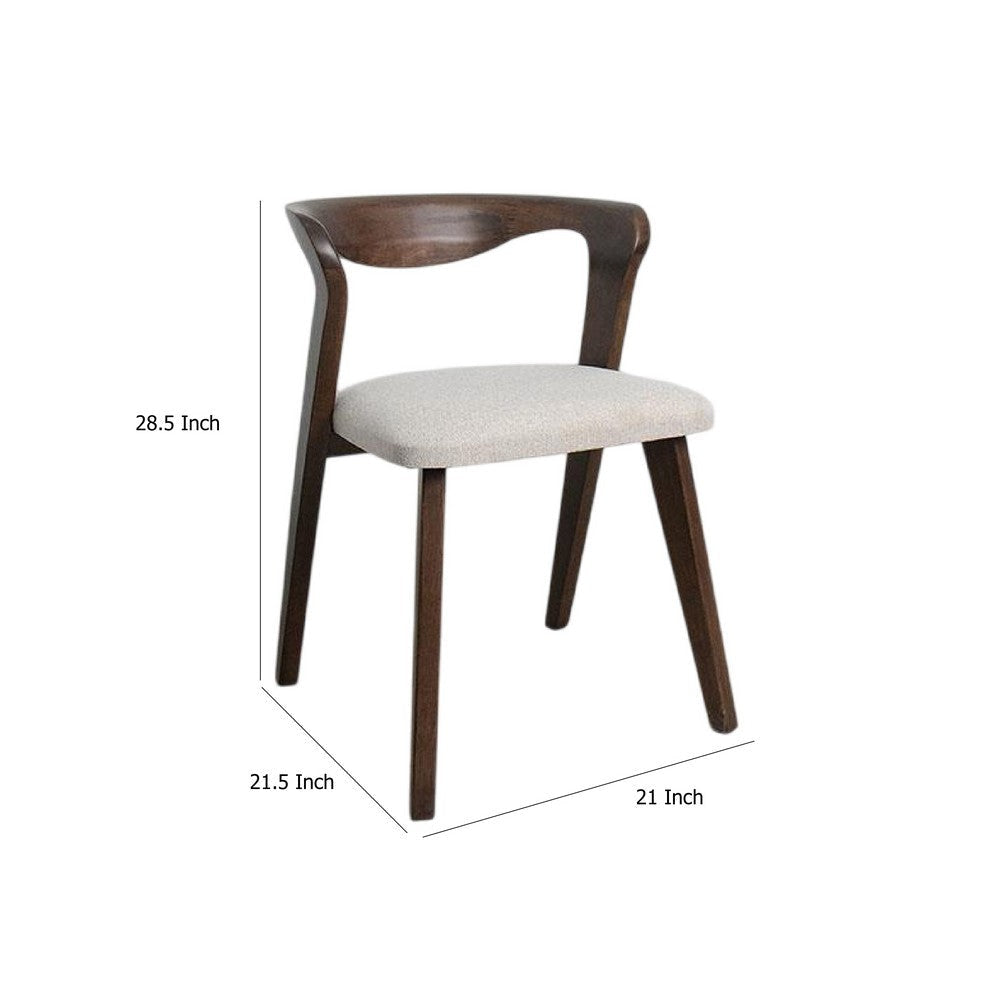 Vyva Dining Side Chair Set of 2 Ivory Seat Walnut Brown Rubberwood BM333705