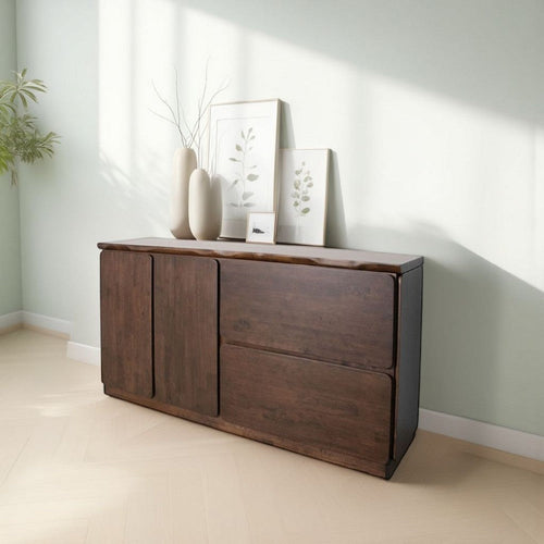 Vyva Sideboard Buffet Console | 2 Doors Drawers | Brown Solid Wood 71"