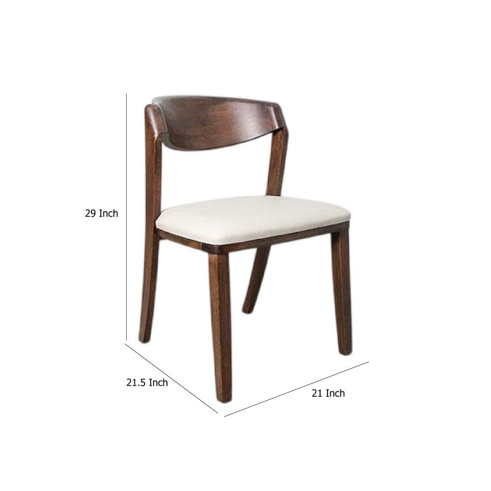 Viki Dining Side Chair Set of 2 | Ivory Fabric Seat | Brown Solid Wood BM333710