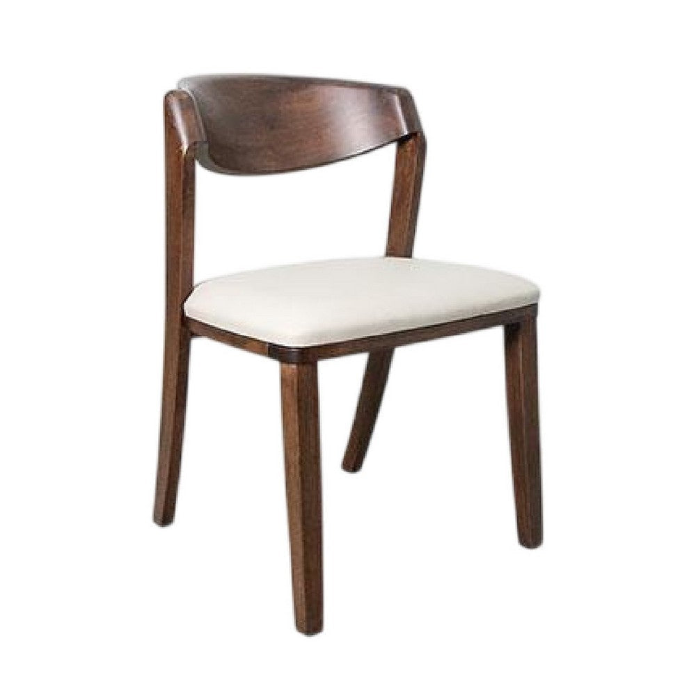 Viki Dining Side Chair Set of 2 | Ivory Fabric Seat | Brown Solid Wood