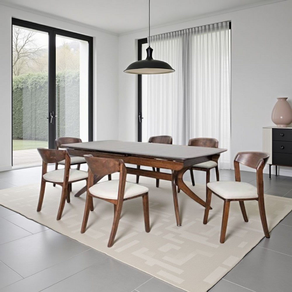 Viki 82-102" Dining Table | Curved Legs Extendable Brown Solid Wood