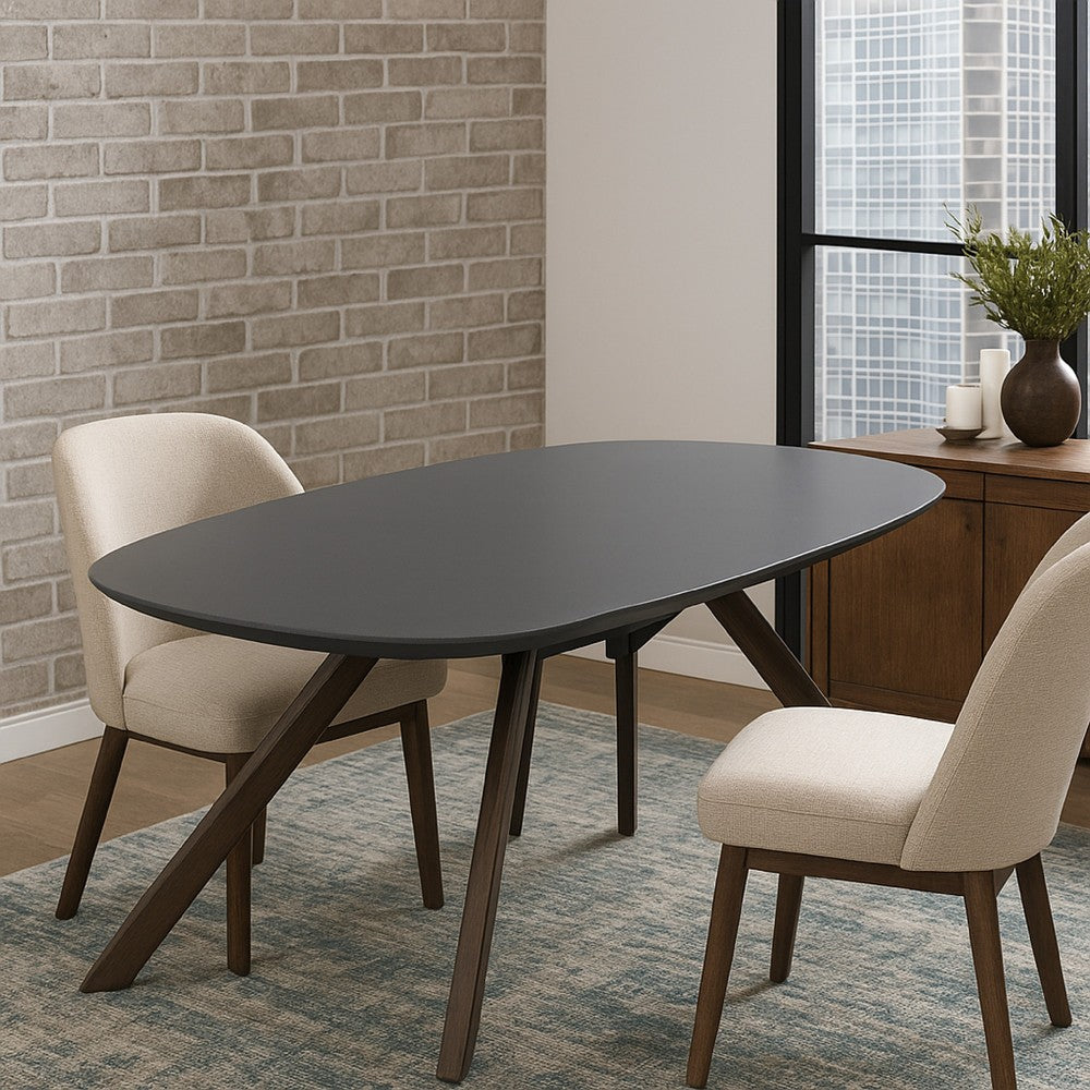 Ziva Dining Table | 3D Cut Edge | Black Solid Wood 83" Rectangular