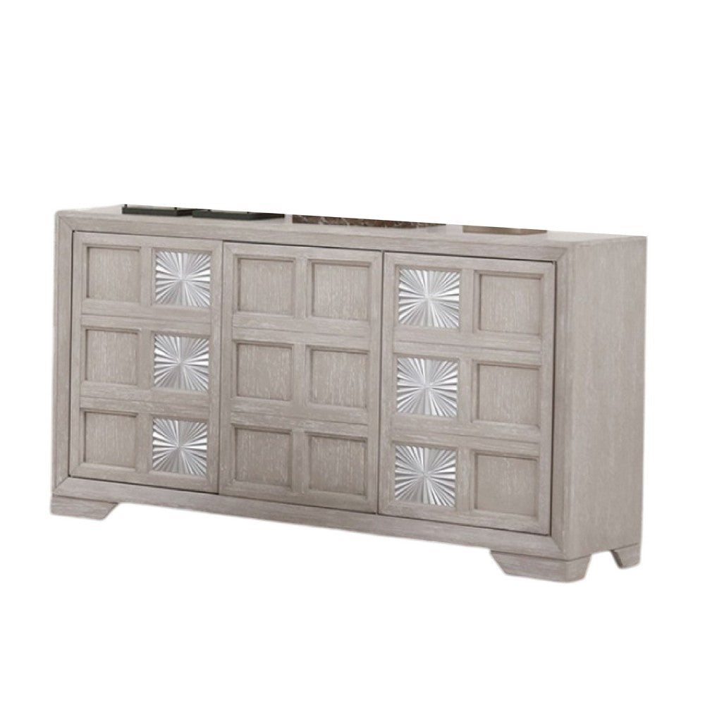 Diaz Sideboard Buffet Console | 3 Doors | Sunburst Pattern Light Gray BM333716
