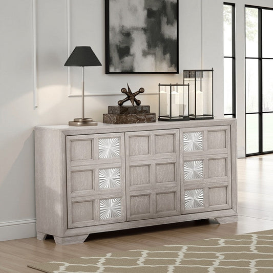 Diaz Sideboard Buffet Console | 3 Doors | Sunburst Pattern Light Gray