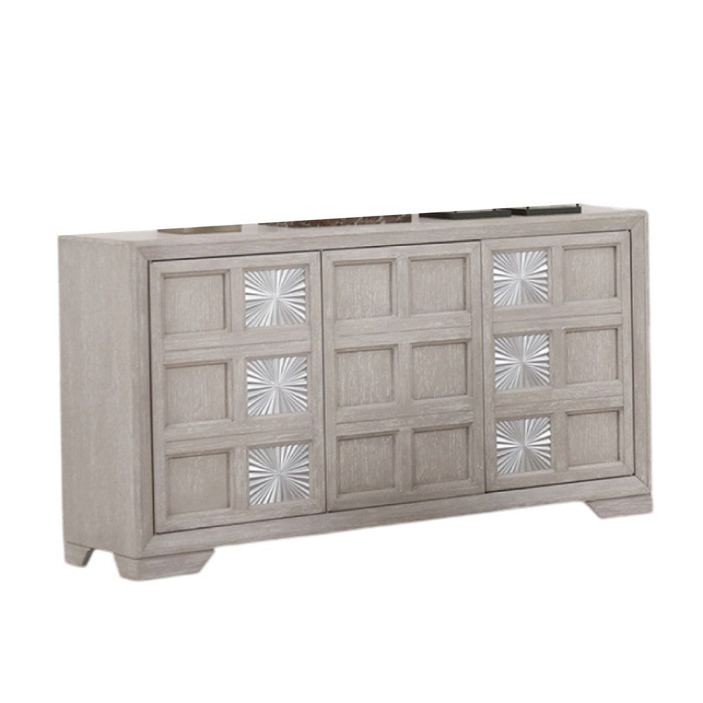Diaz Sideboard Buffet Console | 3 Doors | Sunburst Pattern Light Gray