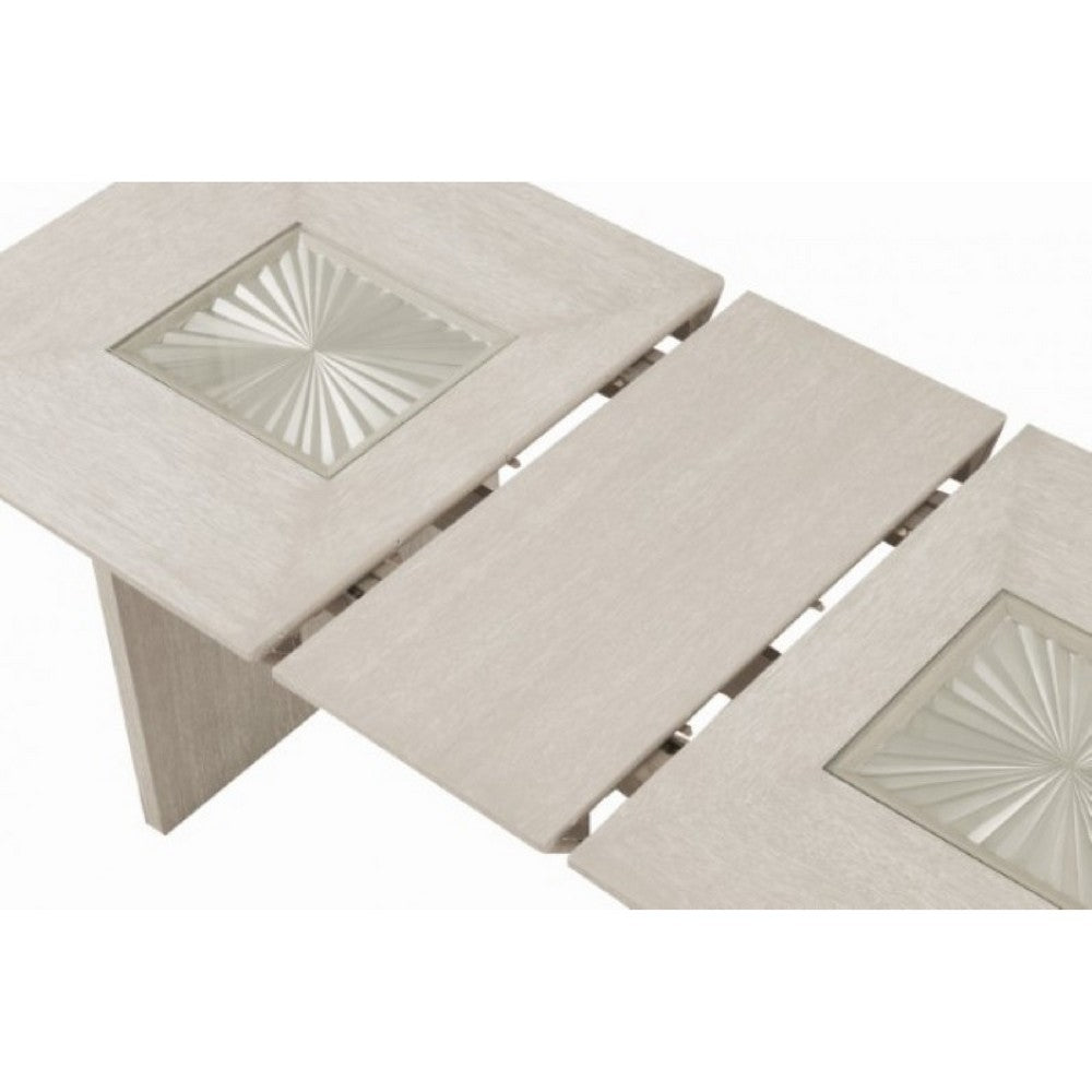Diaz 72-90" Extendable Dining Table | Glass Accents | Light Gray Wood