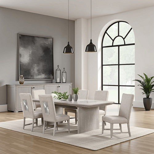 Diaz 72-90" Extendable Dining Table | Glass Accents | Light Gray Wood