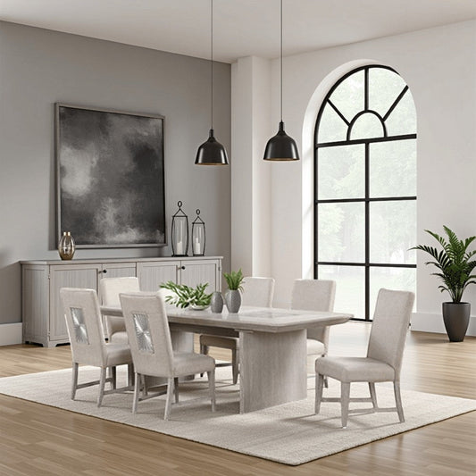 Diaz 72-90" Extendable Dining Table | Glass Accents | Light Gray Wood