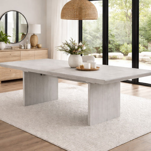 Diaz 72-90" Extendable Dining Table | Glass Accents | Light Gray Wood