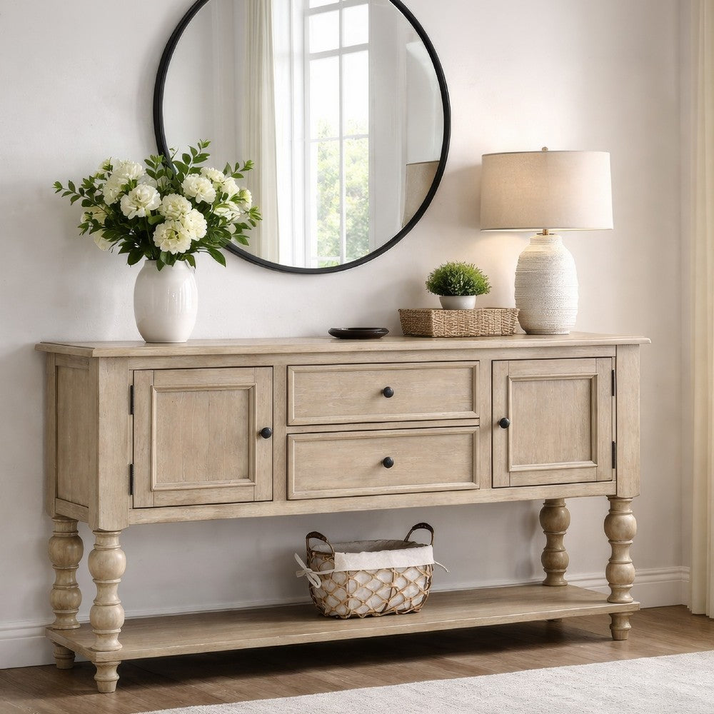 Cherie Sideboard Buffet Console | 2 Drawers Doors | Light Brown | 60"