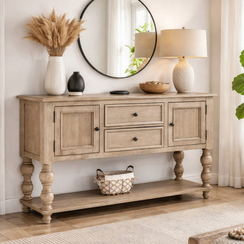 Cherie Sideboard Buffet Console | 2 Drawers Doors | Light Brown | 60"