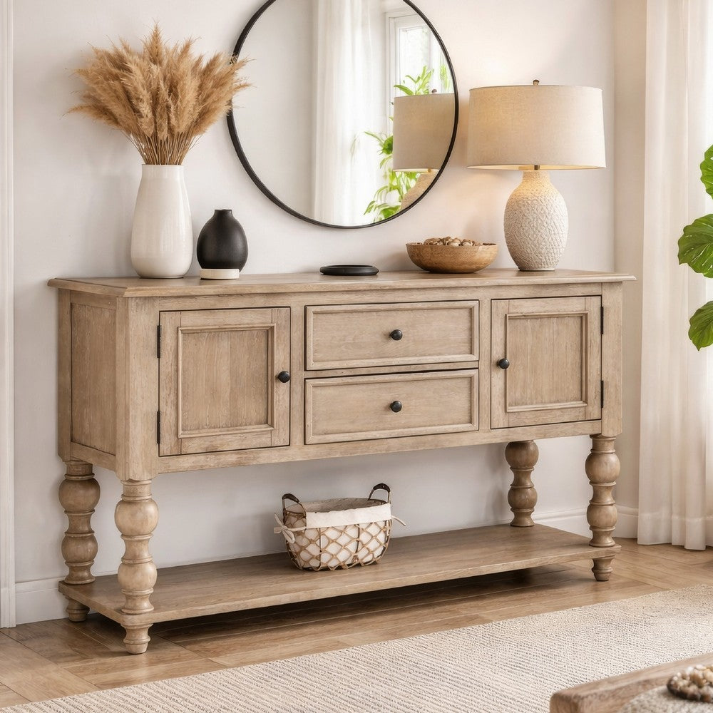 Cherie Sideboard Buffet Console | 2 Drawers Doors | Light Brown | 60"