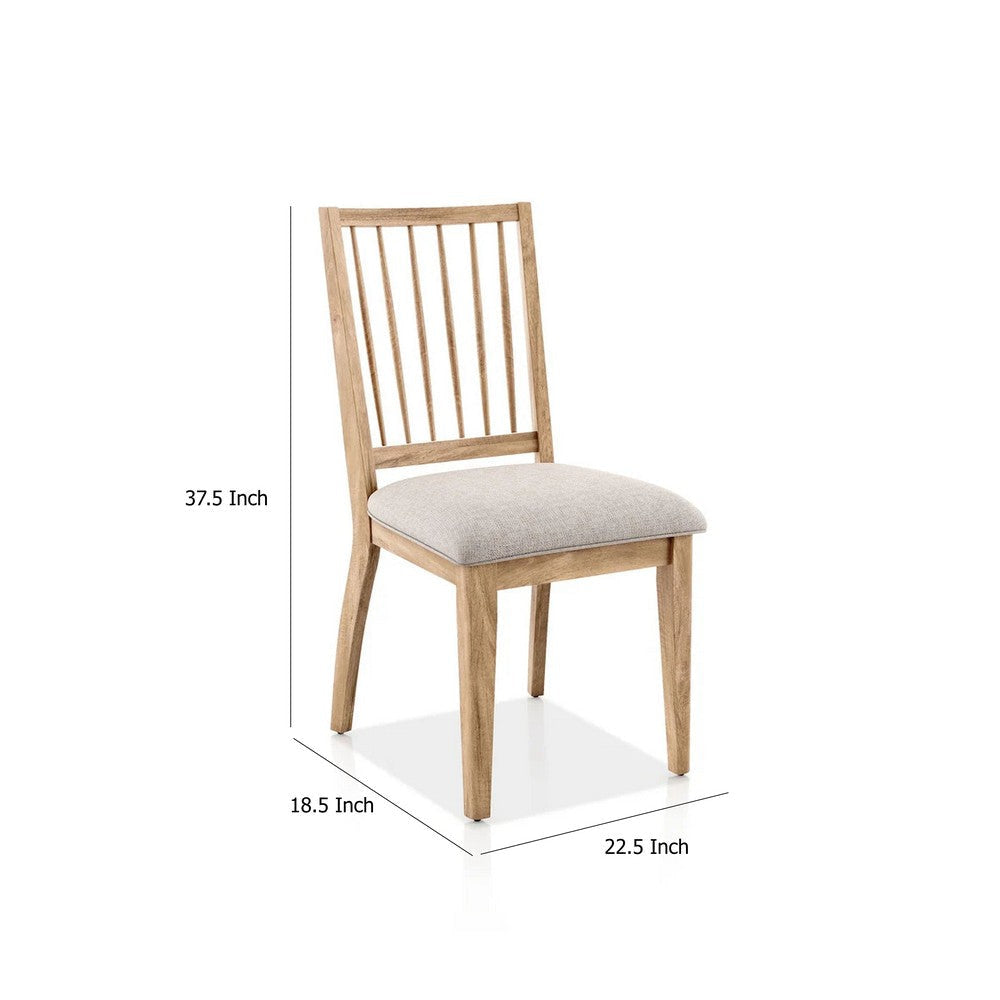Lucas Dining Side Chair Set of 2 | Slatted Back | Natural Brown Wood BM333725