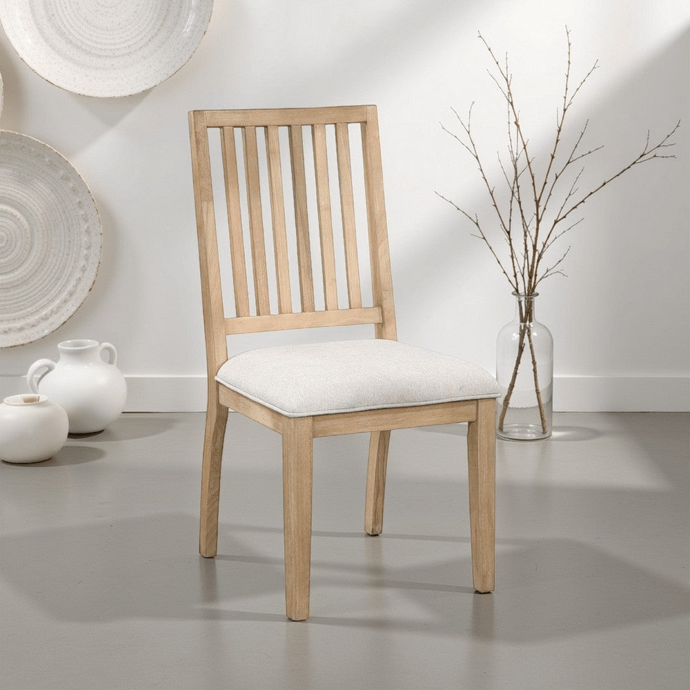 Lucas Dining Side Chair Set of 2 | Slatted Back | Natural Brown Wood BM333725