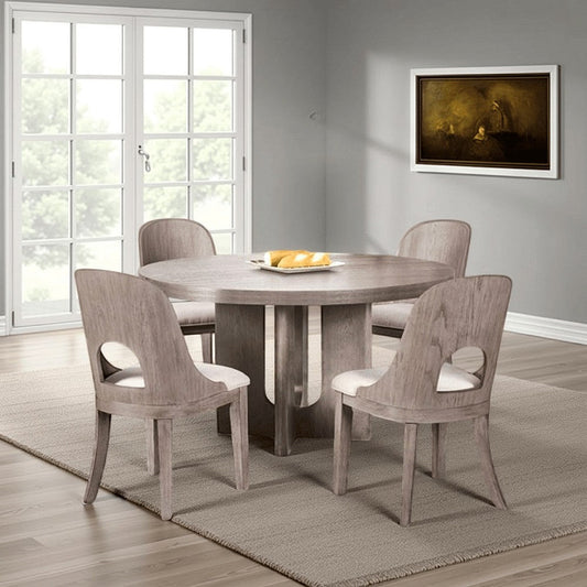 Zoko Round Dining Table | Pedestal Base | White Wash Solid Wood 54"