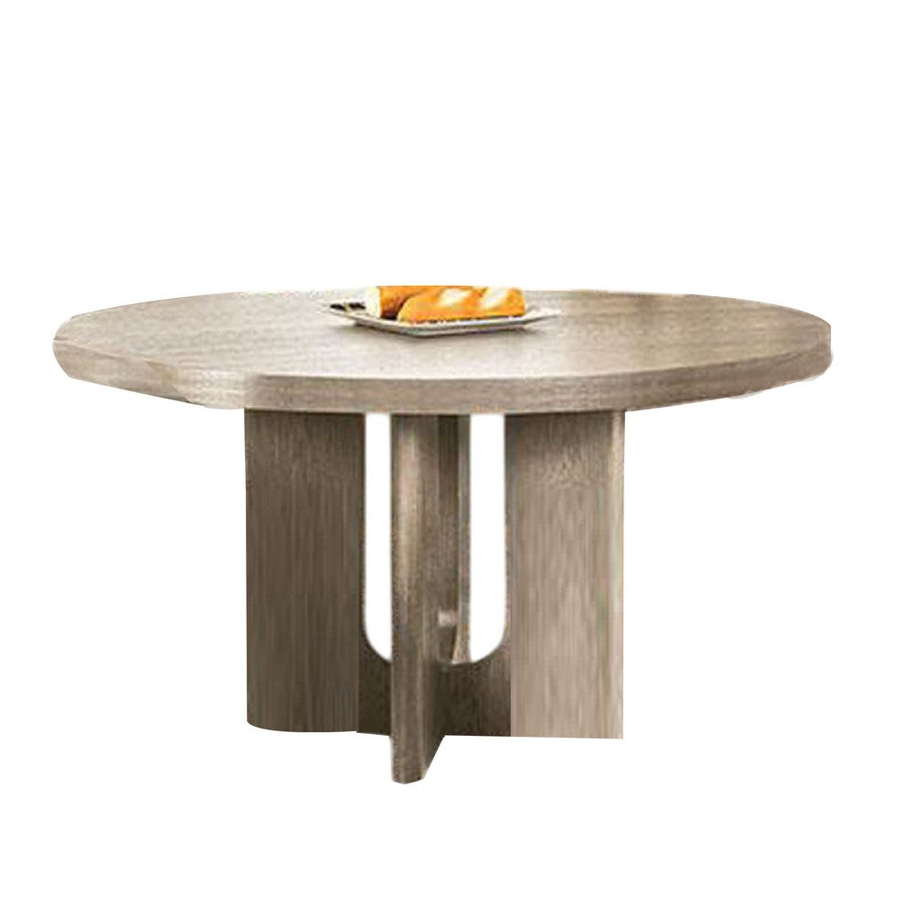 Zoko Round Dining Table | Pedestal Base | White Wash Solid Wood 54"