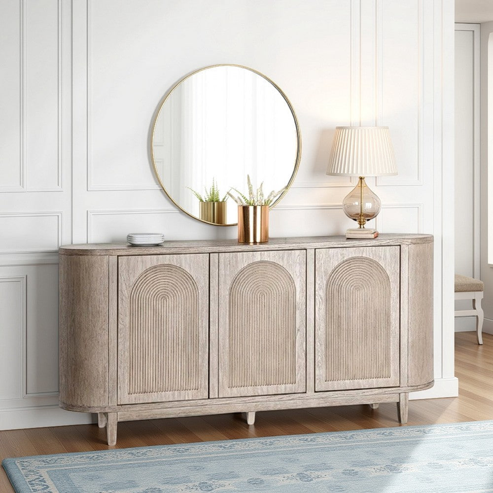 Zoko Sideboard Buffet Console | Arched Design Doors | 77" White Wash