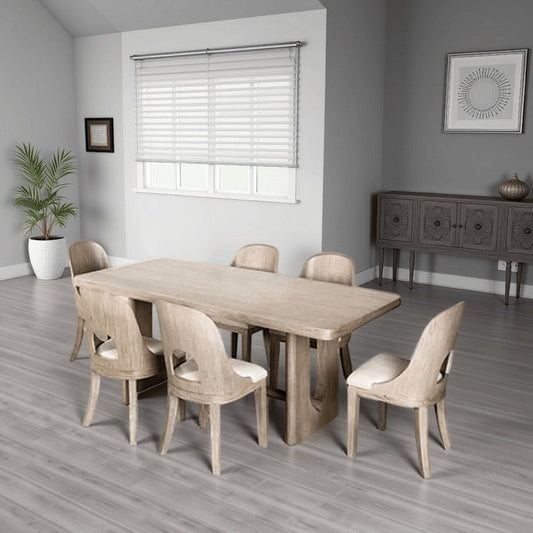 Zoko Dining Table | Pedestal Base | Classic White Wash Rubberwood 83"