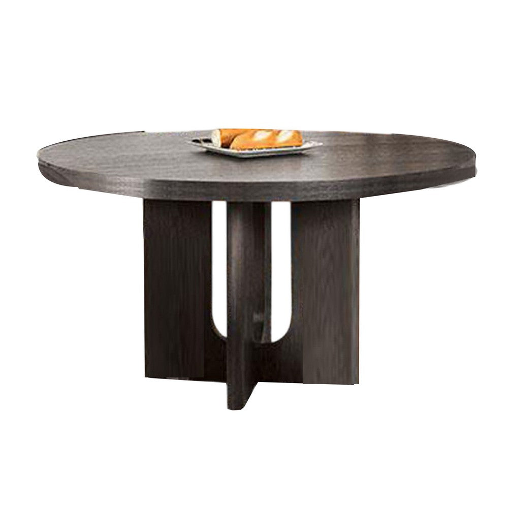 Zoko Round Dining Table | Pedestal Base | Ash Gray | Solid Wood 54"