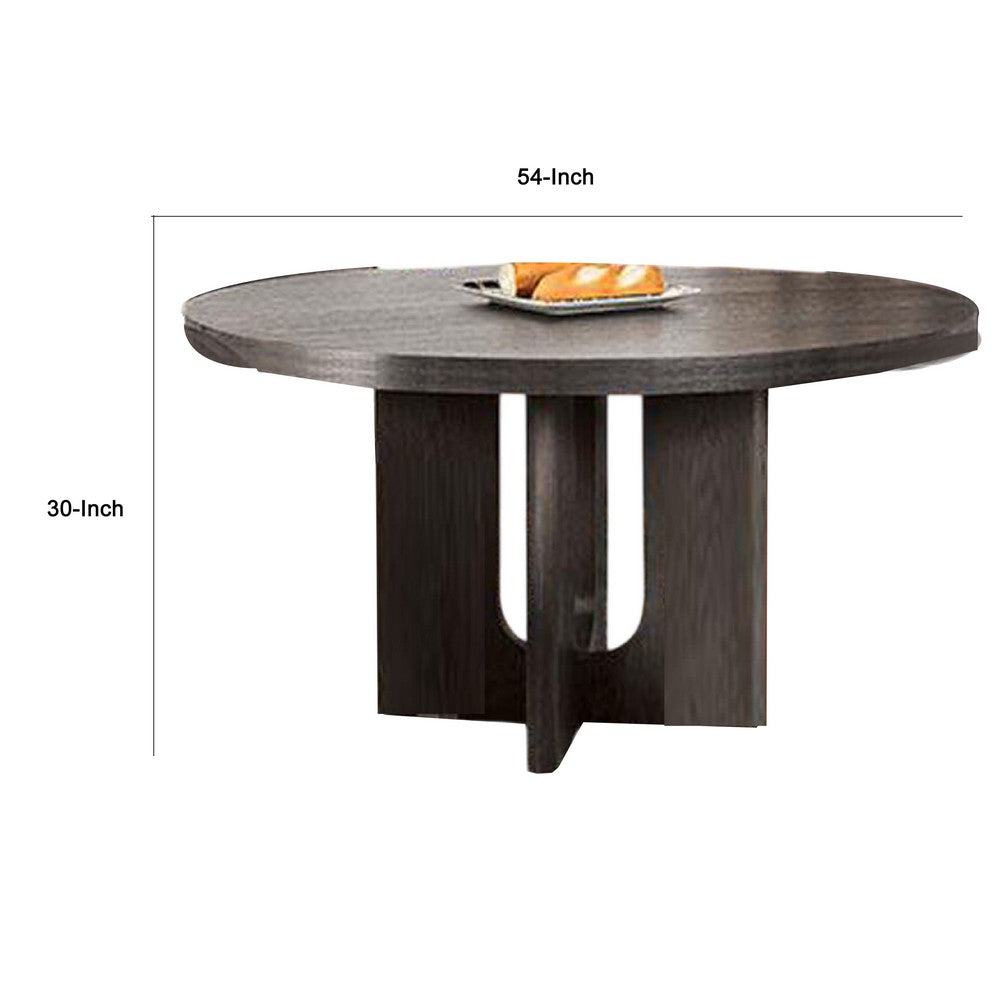 Zoko Round Dining Table | Pedestal Base | Ash Gray | Solid Wood 54"