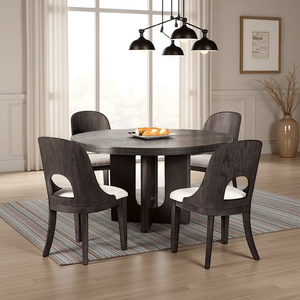Zoko Round Dining Table | Pedestal Base | Ash Gray | Solid Wood 54"