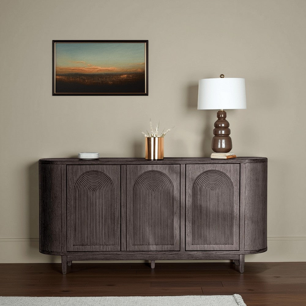 Zoko Sideboard Buffet Console | Arched Design Doors | Gray Wood 77"
