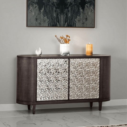 Zoko Sideboard Buffet Console | 2 Doors | Chrome | Ash Gray Wood 60"