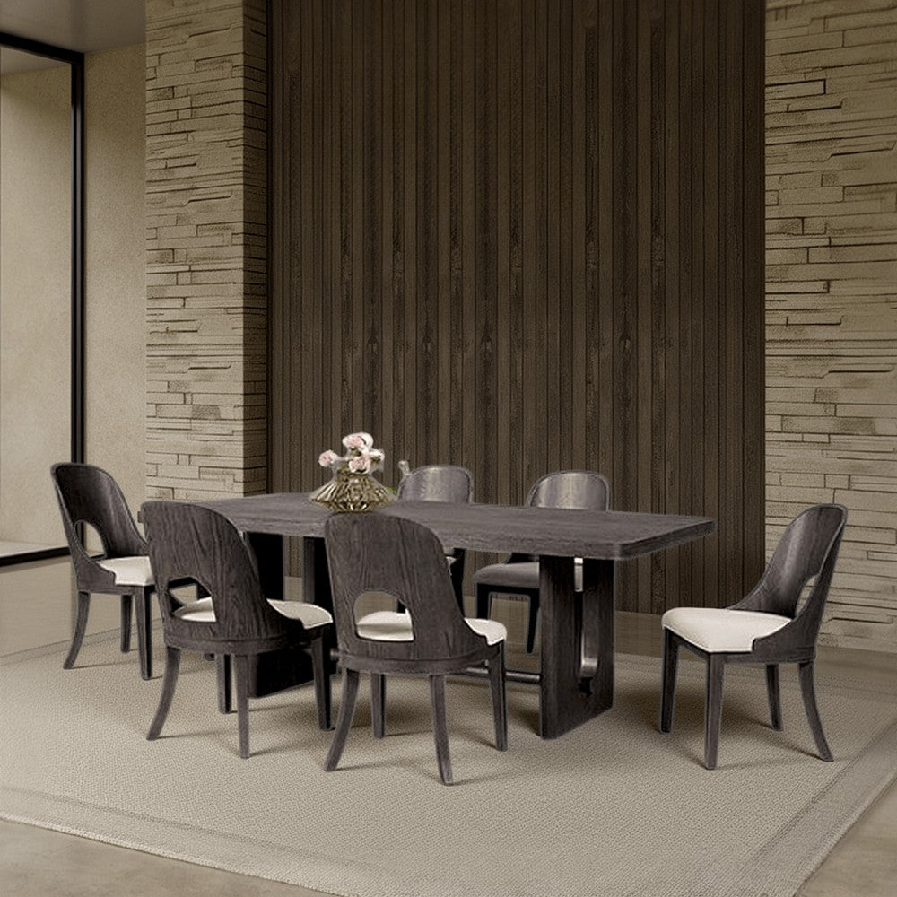 Zoko Dining Table | Pedestal Base | Dark Ash Gray | Solid Wood 83"