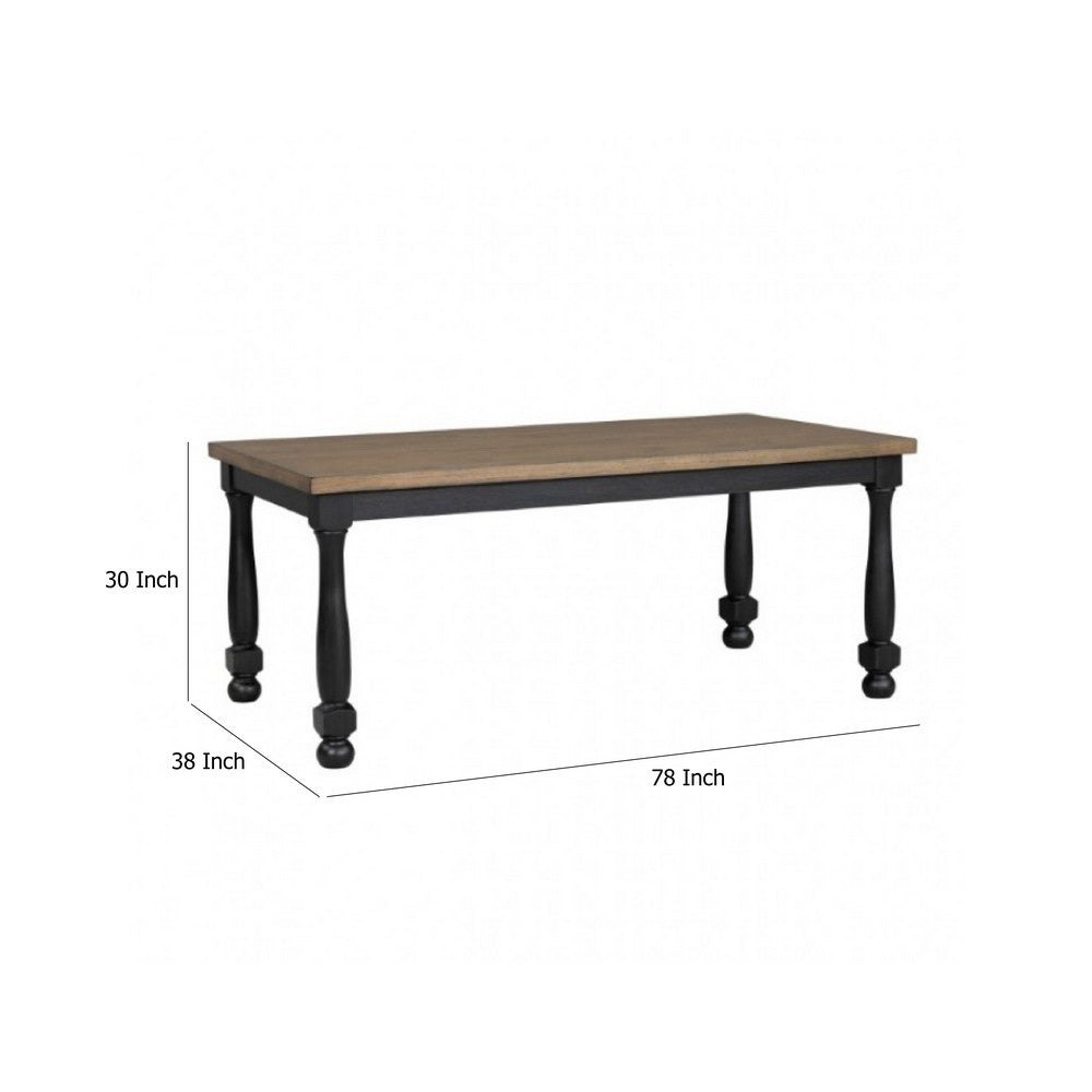 Ginie Dining Table | Farmhouse Legs | Rectangular Oak Black Wood 78"