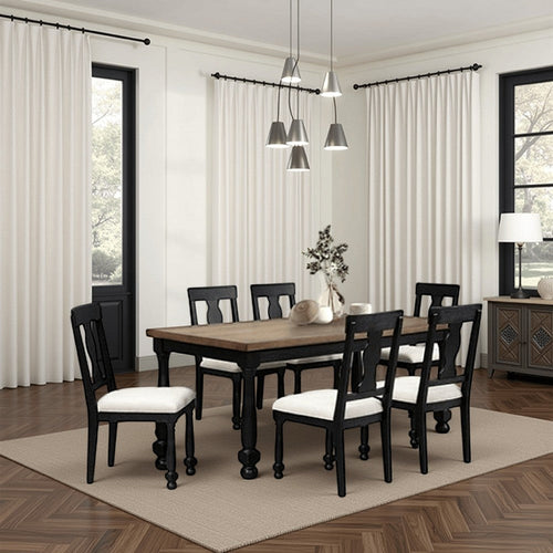 Ginie Dining Table | Farmhouse Legs | Rectangular Oak Black Wood 78"