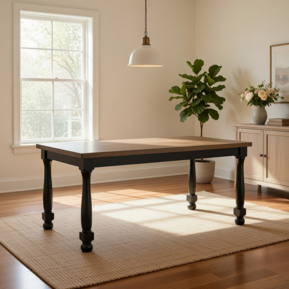 Ginie Dining Table | Farmhouse Legs | Rectangular Oak Black Wood 78"