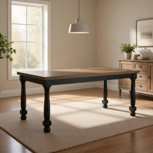 Ginie Dining Table | Farmhouse Legs | Rectangular Oak Black Wood 78"