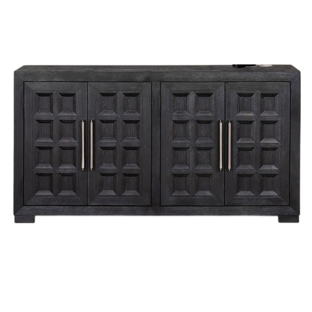 Kizie Sideboard Buffet Console 4 Doors and Shelves | Black Wood 66"