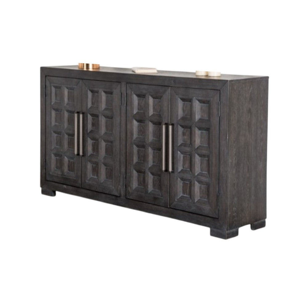 Kizie Sideboard Buffet Console 4 Doors and Shelves | Black Wood 66"