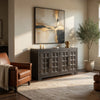 Kizie Sideboard Buffet Console 4 Doors and Shelves | Black Wood 66"