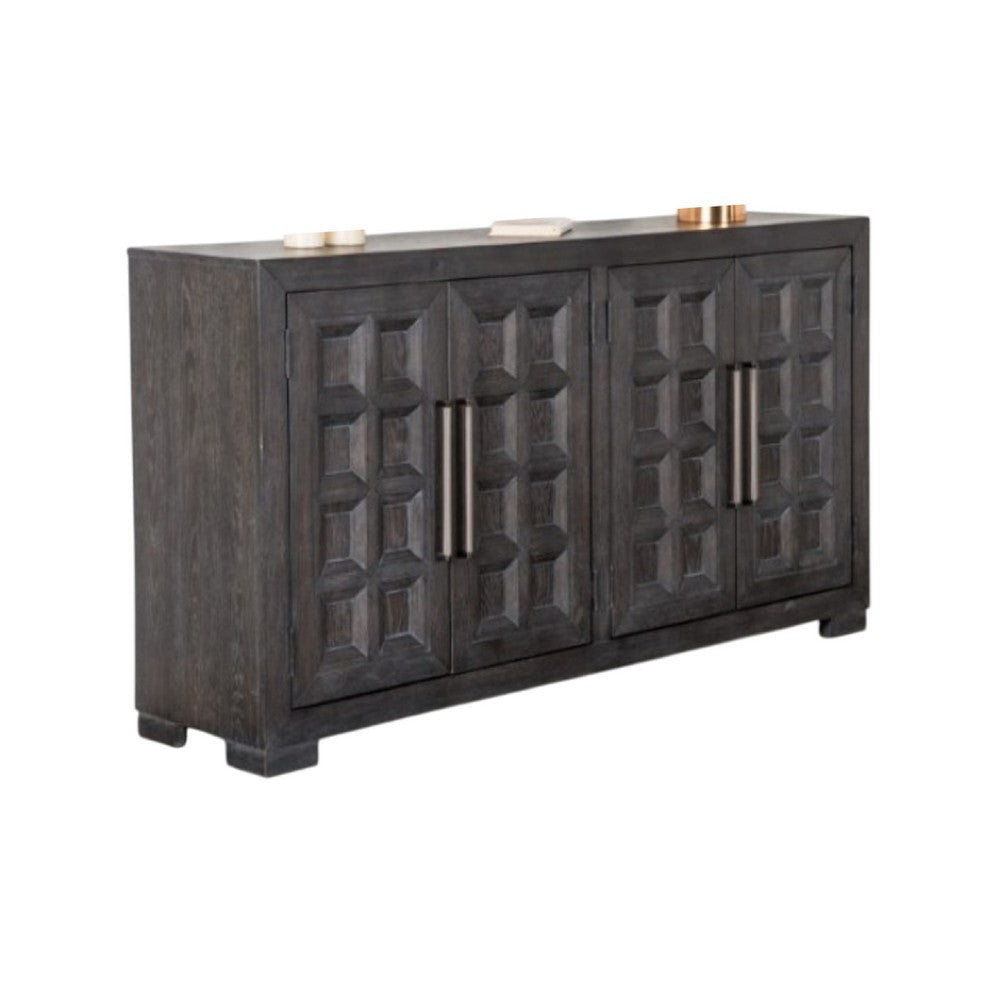 Kizie Sideboard Buffet Console 4 Doors and Shelves | Black Wood 66"