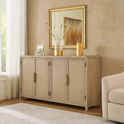 Giva Sideboard Buffet Console 4 Doors | Rattan Patterns | Brown 68"