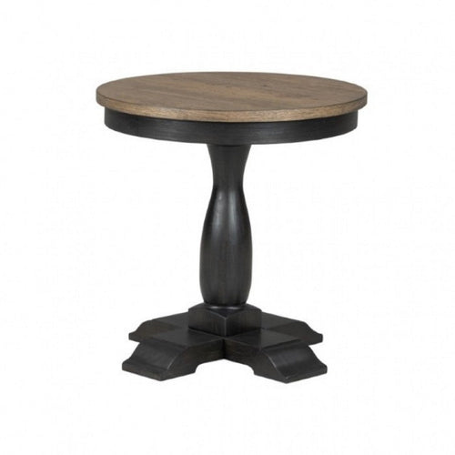 Ginie Round End Table | Rustic Black Brown Solid Rubberwood | 24"