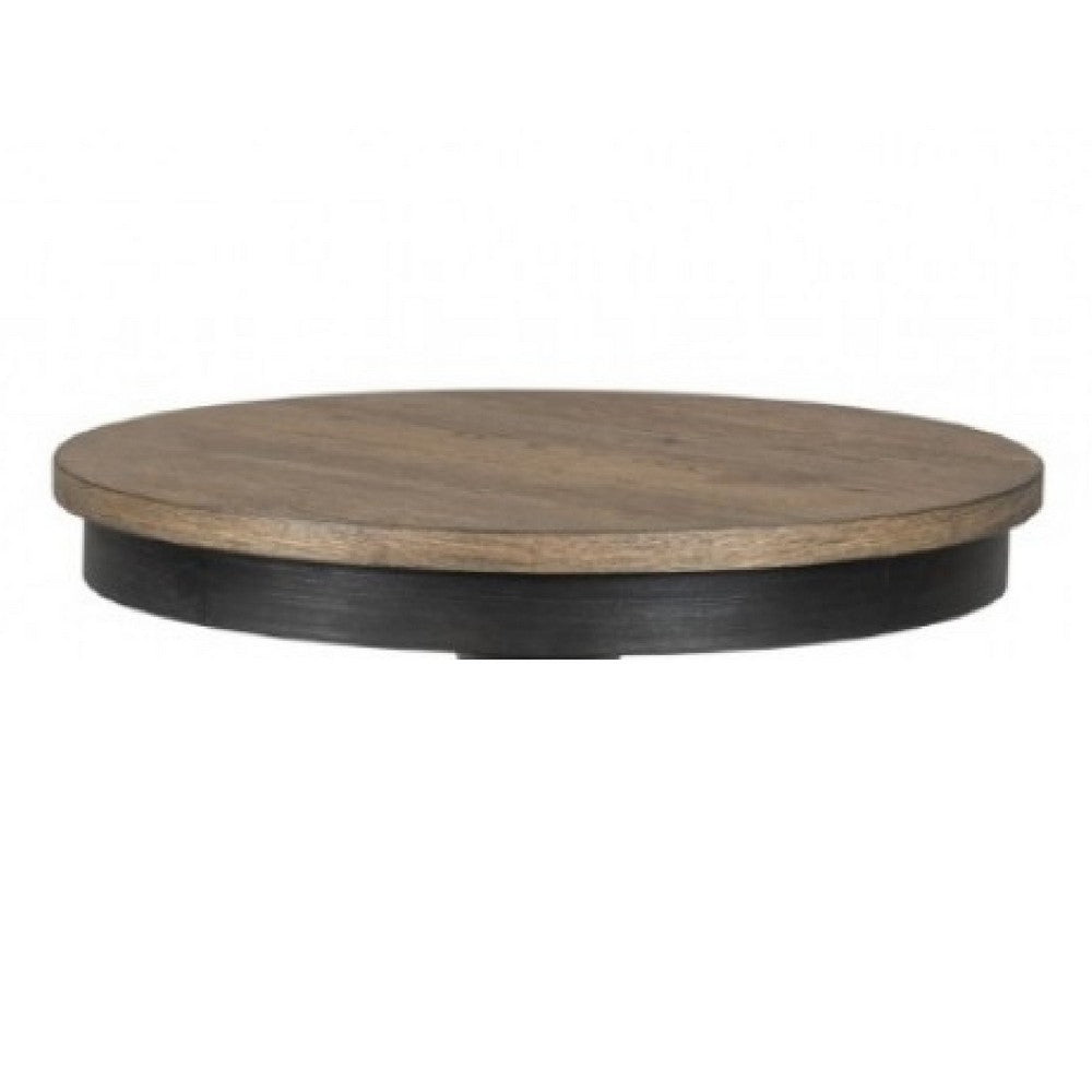 Ginie Round End Table | Rustic Black Brown Solid Rubberwood | 24"