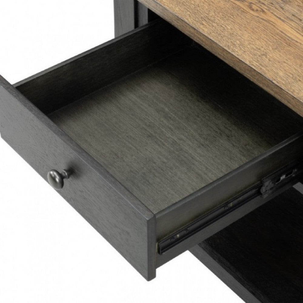 Ginie Chairside End Table | 1 Drawer | Black Brown Solid Wood | 24"