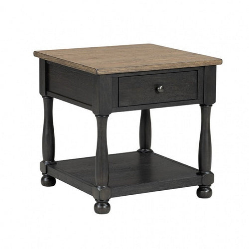 Ginie Chairside End Table | 1 Drawer | Black Brown Solid Wood | 24"